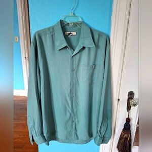 Tommy Bahama Men's XL Shirt Green/Blue 100% Silk Long Sleeved